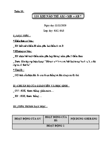 Giáo án Hình học Lớp 6 - Tuần 10 - Năm học 2020-2021