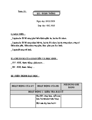 Giáo án Hình học Lớp 6 - Tuần 11 - Năm học 2020-2021