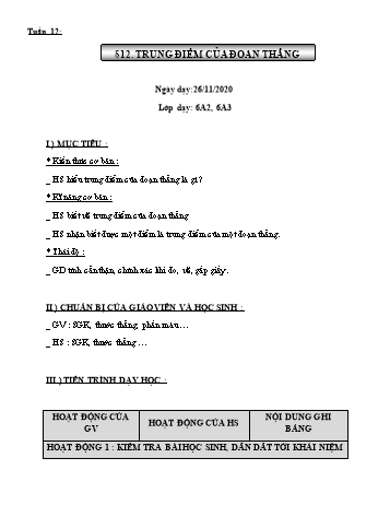 Giáo án Hình học Lớp 6 - Tuần 12 - Năm học 2020-2021