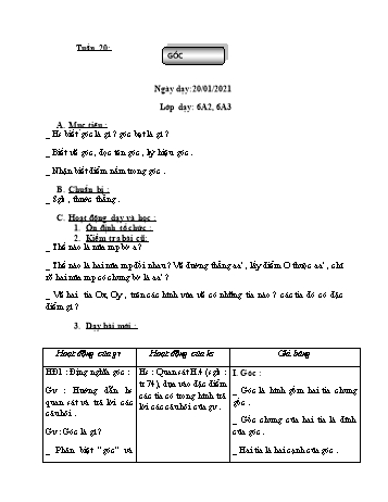 Giáo án Hình học Lớp 6 - Tuần 20 - Năm học 2020-2021