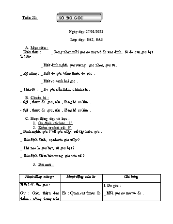Giáo án Hình học Lớp 6 - Tuần 21 - Năm học 2020-2021