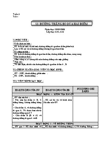 Giáo án Hình học Lớp 6 - Tuần 3 - Năm học 2020-2021