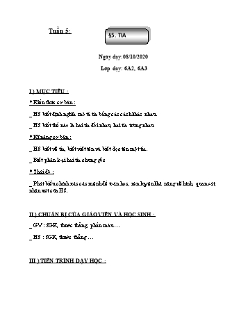Giáo án Hình học Lớp 6 - Tuần 5 - Năm học 2020-2021