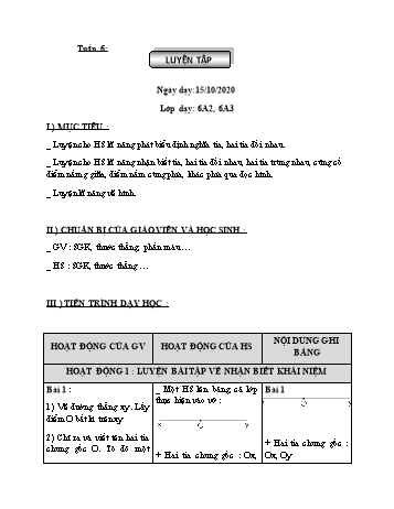 Giáo án Hình học Lớp 6 - Tuần 6 - Năm học 2020-2021