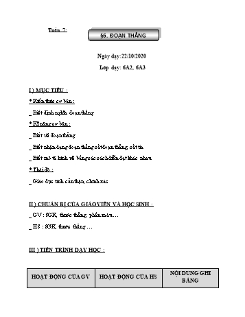 Giáo án Hình học Lớp 6 - Tuần 7 - Năm học 2020-2021