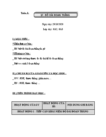 Giáo án Hình học Lớp 6 - Tuần 8 - Năm học 2020-2021