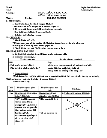 Giáo án Hình học Lớp 7 - Tuần 1 - Năm học 2020-2021