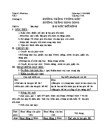Giáo án Hình học Lớp 7 - Tuần 1 - Năm học 2020-2021