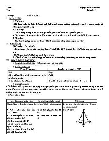 Giáo án Hình học Lớp 7 - Tuần 11 - Năm học 2020-2021