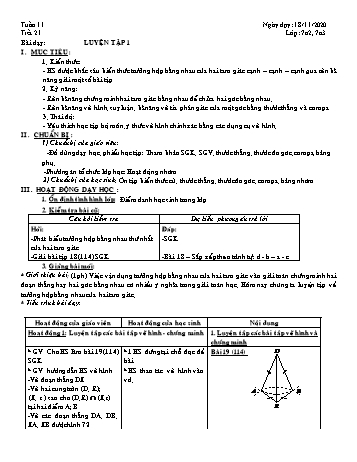 Giáo án Hình học Lớp 7 - Tuần 11 - Năm học 2020-2021