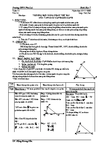 Giáo án Hình học Lớp 7 - Tuần 12 - Năm học 2020-2021