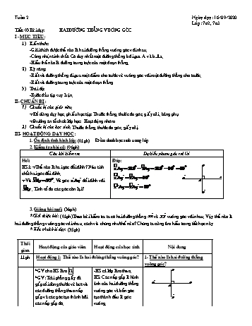 Giáo án Hình học Lớp 7 - Tuần 2 - Năm học 2020-2021