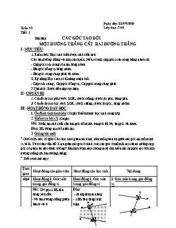 Giáo án Hình học Lớp 7 - Tuần 3 - Năm học 2020-2021