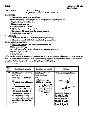 Giáo án Hình học Lớp 7 - Tuần 3 - Năm học 2020-2021