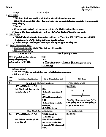 Giáo án Hình học Lớp 7 - Tuần 4 - Năm học 2020-2021