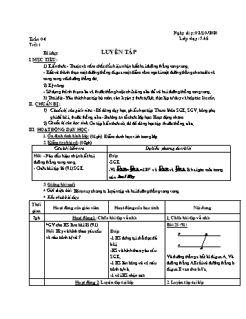 Giáo án Hình học Lớp 7 - Tuần 4 - Năm học 2020-2021