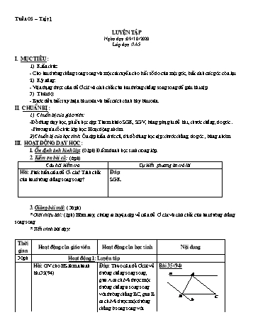 Giáo án Hình học Lớp 7 - Tuần 5 - Năm học 2020-2021
