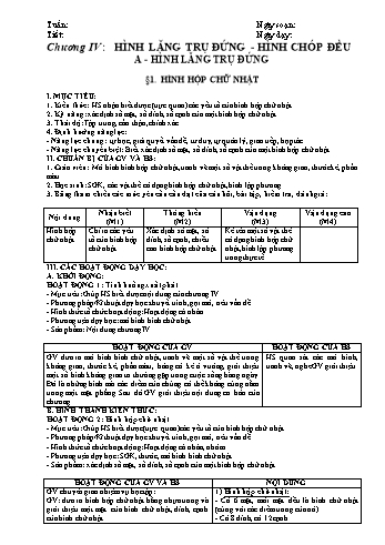 Giáo án Hình học Lớp 8 - Chương 4 Giáo án Hình học Lớp 8 - Chương 4