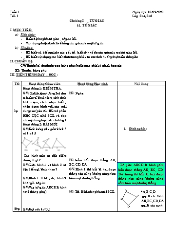 Giáo án Hình học Lớp 8 - Tuần 1 - Năm học 2020-2021