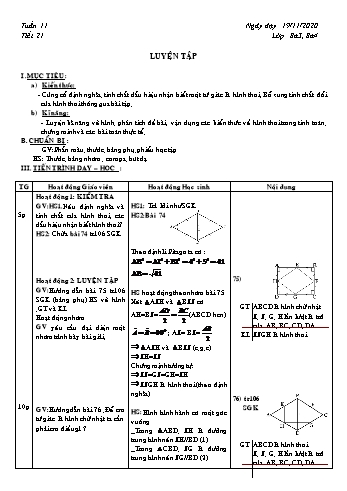 Giáo án Hình học Lớp 8 - Tuần 11 - Năm học 2020-2021