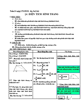 Giáo án Hình học Lớp 8 - Tuần 14 - Năm học 2020-2021