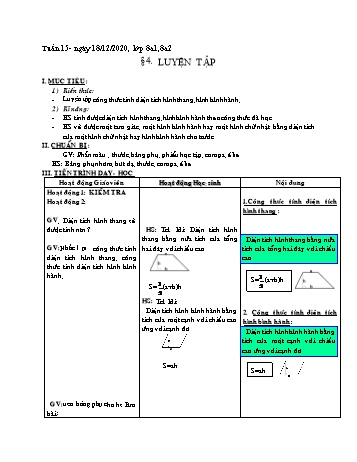 Giáo án Hình học Lớp 8 - Tuần 15 - Năm học 2020-2021