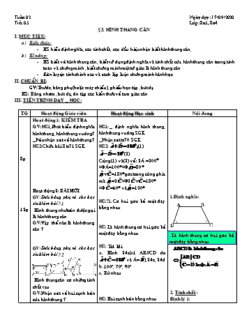 Giáo án Hình học Lớp 8 - Tuần 2 - Năm học 2020-2021