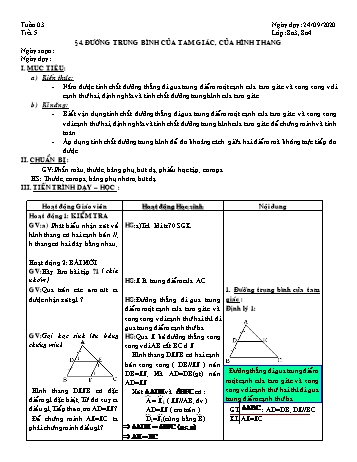 Giáo án Hình học Lớp 8 - Tuần 3 - Năm học 2020-2021