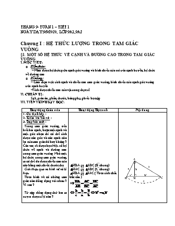 Giáo án Hình học Lớp 9 - Tuần 1 - Năm học 2020-2021