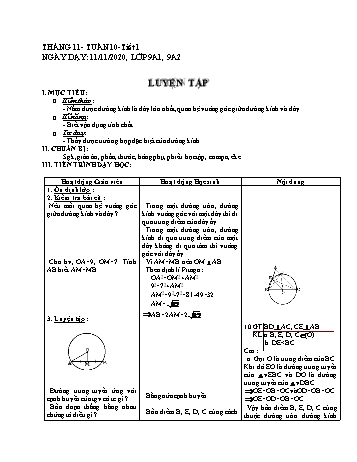 Giáo án Hình học Lớp 9 - Tuần 10 - Năm học 2020-2021