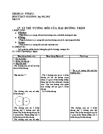 Giáo án Hình học Lớp 9 - Tuần 13 - Năm học 2020-2021