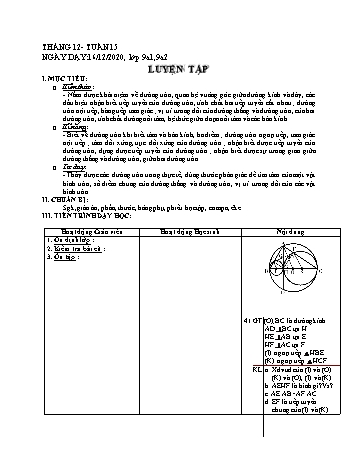 Giáo án Hình học Lớp 9 - Tuần 15 - Năm học 2020-2021