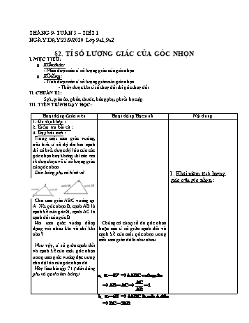 Giáo án Hình học Lớp 9 - Tuần 3 - Năm học 2020-2021
