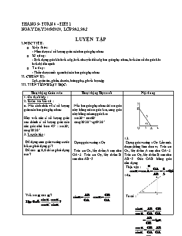 Giáo án Hình học Lớp 9 - Tuần 4 - Năm học 2020-2021