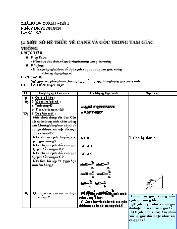 Giáo án Hình học Lớp 9 - Tuần 5 - Năm học 2020-2021