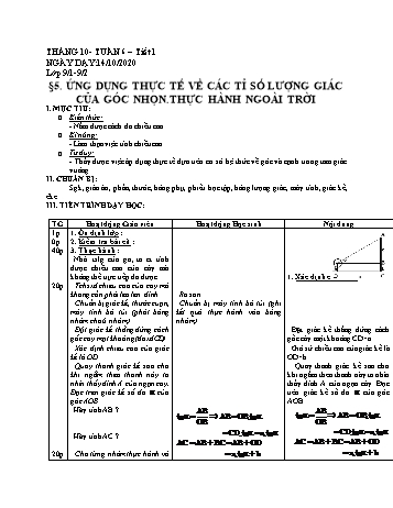 Giáo án Hình học Lớp 9 - Tuần 6 - Năm học 2020-2021