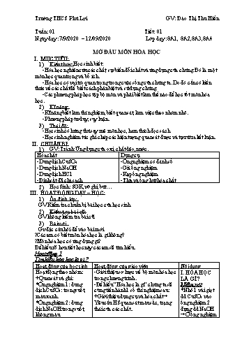 Giáo án Hóa học Lớp 8 - Tuần 1 - Đào Thị Thu Hiền - Năm học 2020-2021