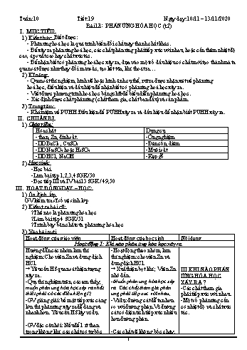 Giáo án Hóa học Lớp 8 - Tuần 10 - Năm học 2020-2021