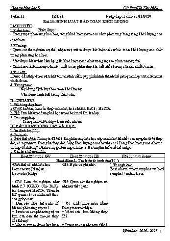 Giáo án Hóa học Lớp 8 - Tuần 11 - Đào Thị Thu Hiền - Năm học 2020-2021