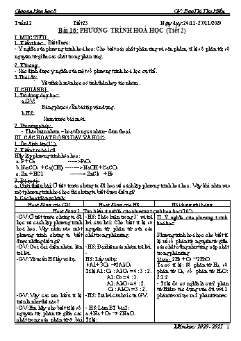 Giáo án Hóa học Lớp 8 - Tuần 12 - Đào Thị Thu Hiền - Năm học 2020-2021