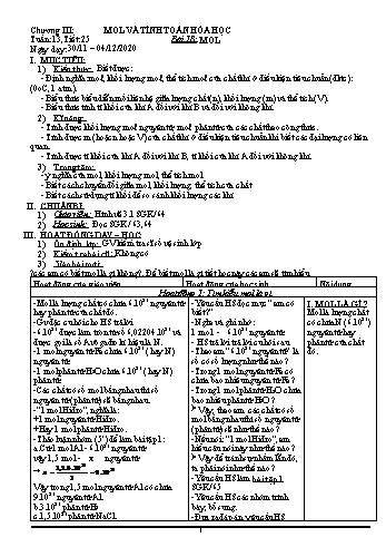 Giáo án Hóa học Lớp 8 - Tuần 13 - Năm học 2020-2021
