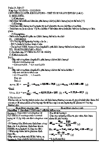 Giáo án Hóa học Lớp 8 - Tuần 14 - Năm học 2020-2021