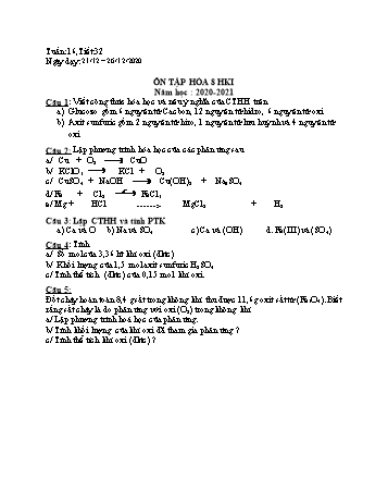 Giáo án Hóa học Lớp 8 - Tuần 16 - Năm học 2020-2021