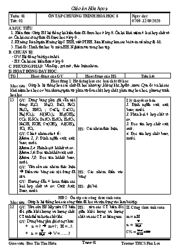 Giáo án Hóa học Lớp 9 - Tuần 1 - Năm học 2020-2021