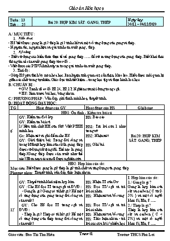 Giáo án Hóa học Lớp 9 - Tuần 13 - Năm học 2020-2021