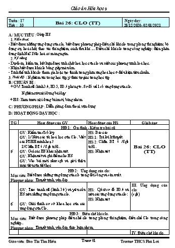 Giáo án Hóa học Lớp 9 - Tuần 17 - Năm học 2020-2021
