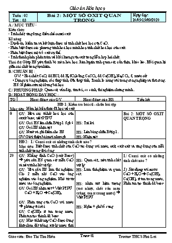 Giáo án Hóa học Lớp 9 - Tuần 2 - Năm học 2020-2021