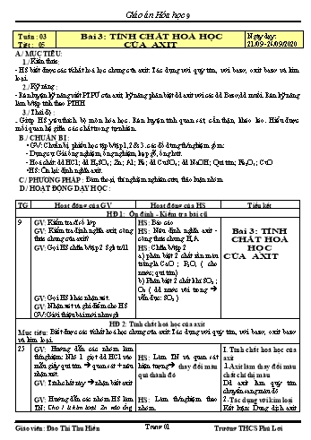 Giáo án Hóa học Lớp 9 - Tuần 3 - Năm học 2020-2021