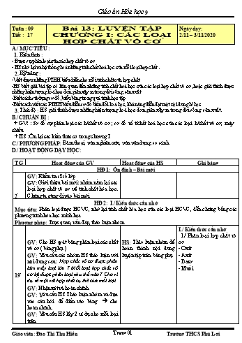 Giáo án Hóa học Lớp 9 - Tuần 9 - Năm học 2020-2021