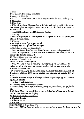 Giáo án Lịch sử Khối 8 - Tuần 1 - Năm học 2020-2021